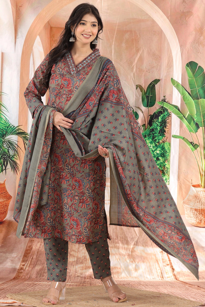 Slate Gulmohar Printed Kurta Set