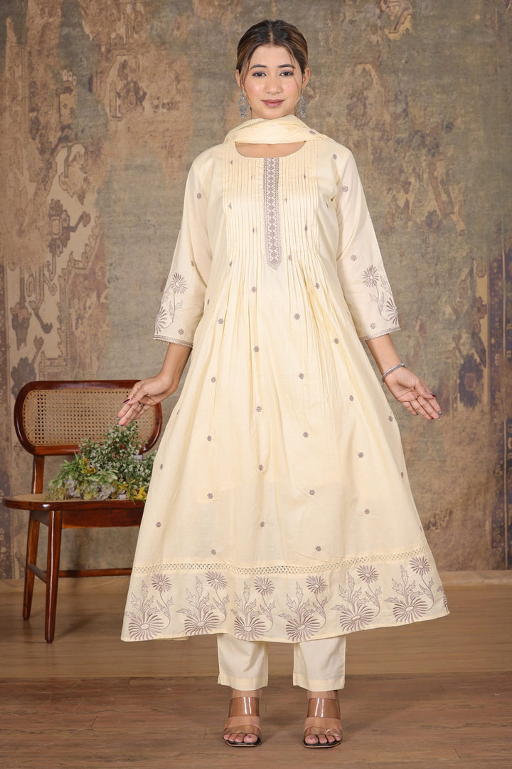 Lemon Whisper Muslin-Cotton A-Line Suit Set