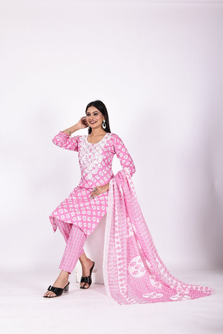 Pink Blossom Chikankari Suit Set