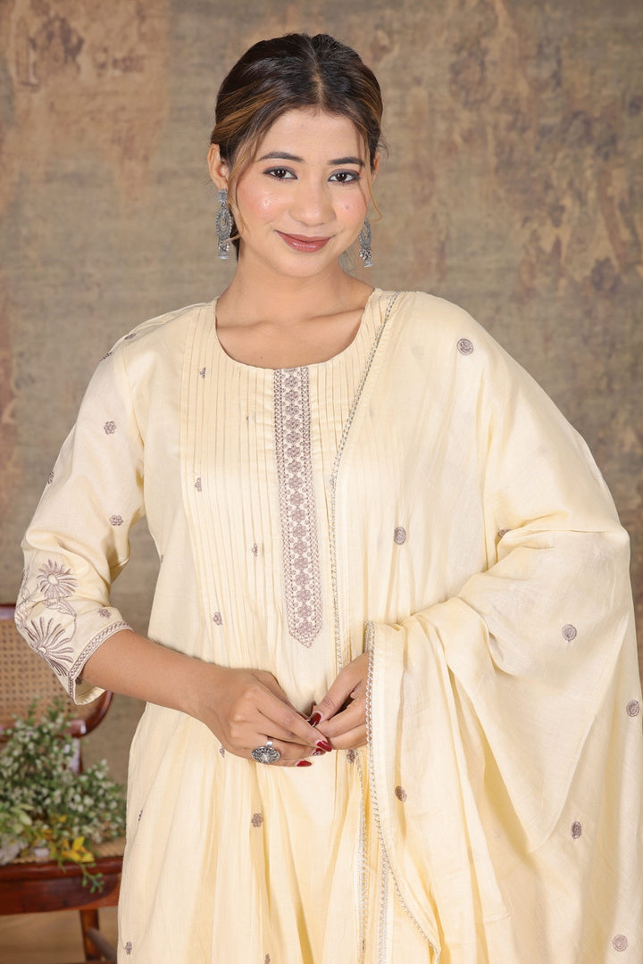 Lemon Whisper Muslin-Cotton A-Line Suit Set
