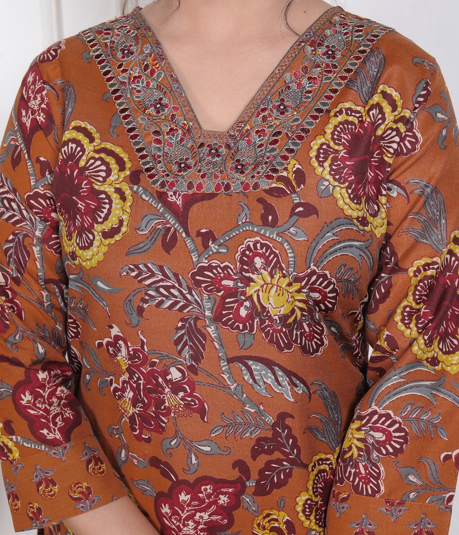 Amber Bloom Cotton Straight Suit Set