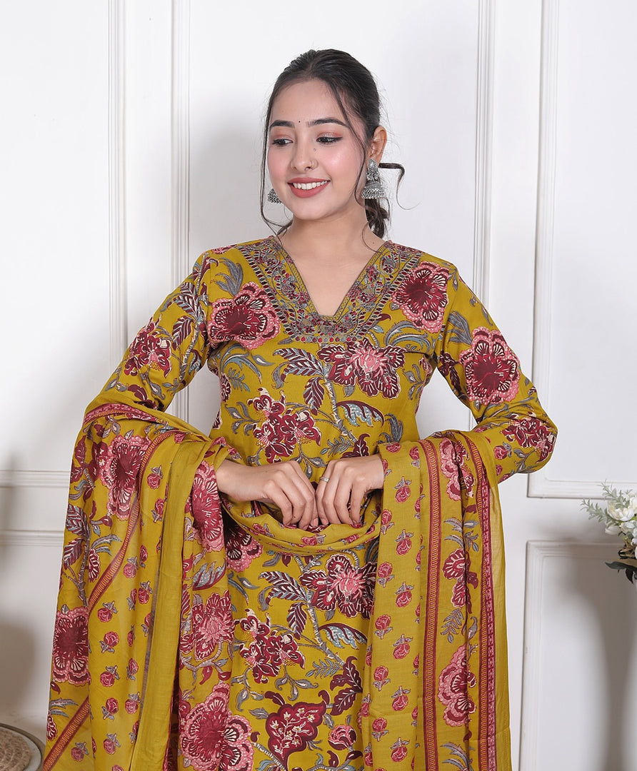 Sunlit Gulmohar Cotton Straight Suit Set