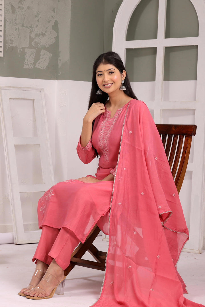 Coral Grace Embroidered Kurta Set