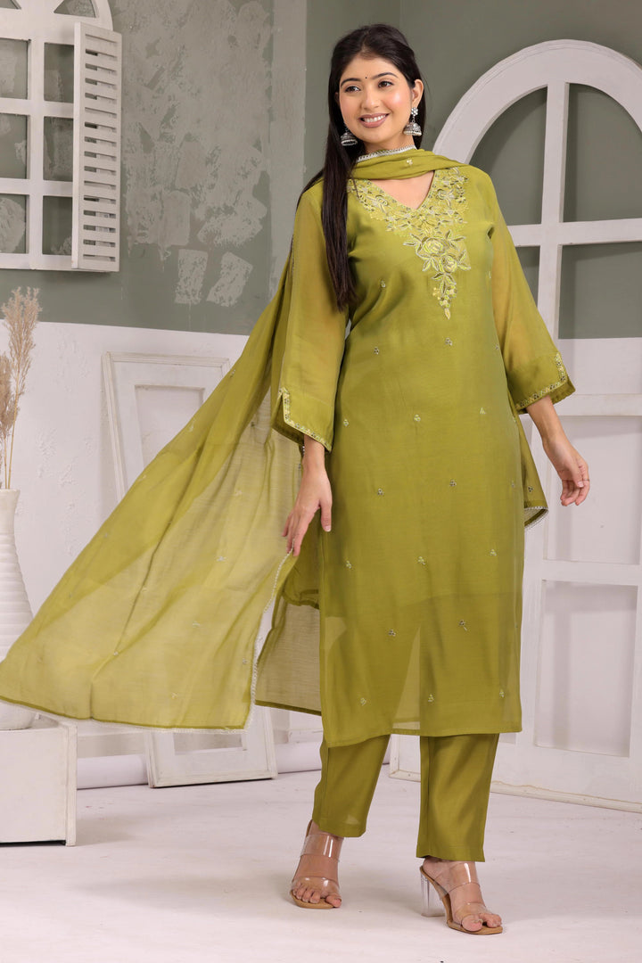 Sage Bloom Embroidered Kurta Set