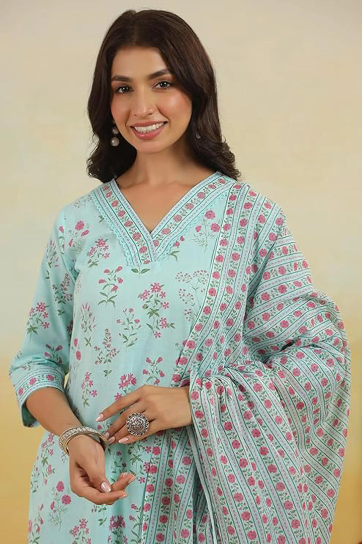 Mint Blossom Printed Kurta Set