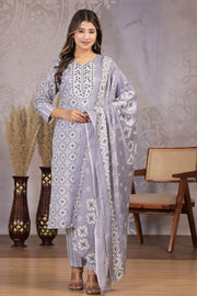 Soft Grey Bloom Cotton Suit Set