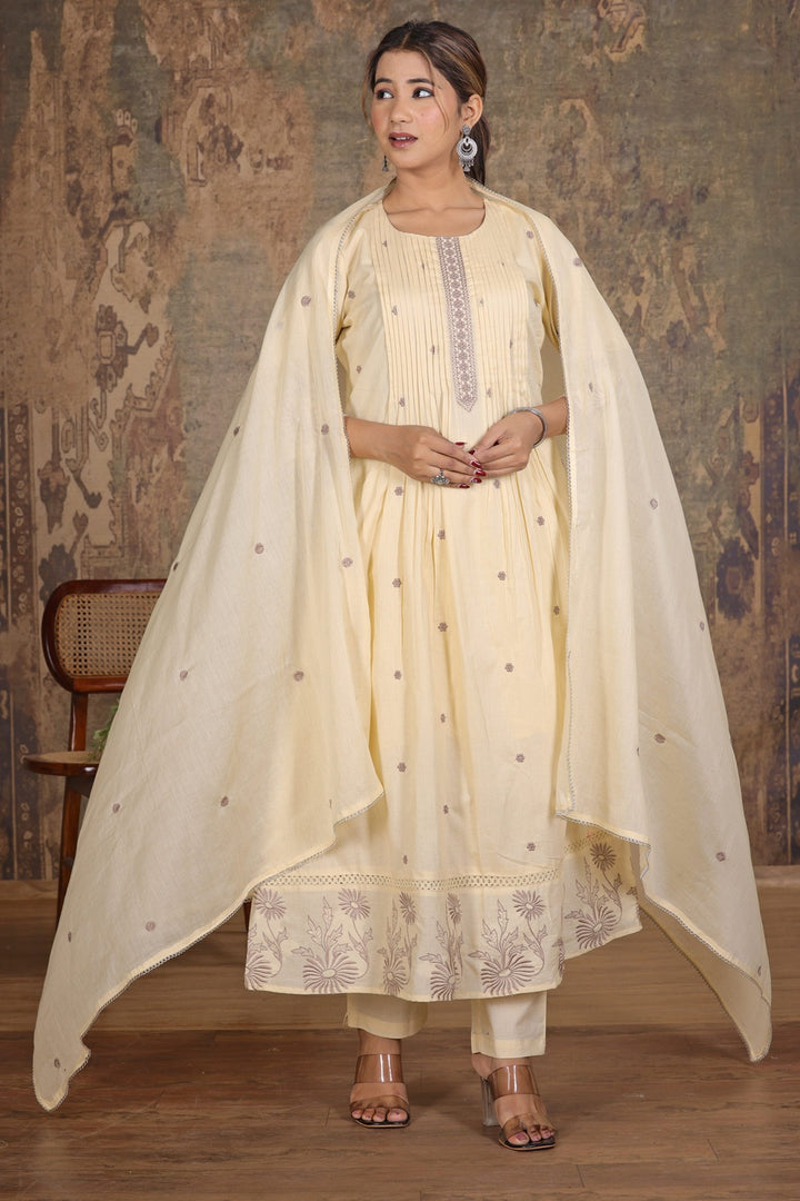 Lemon Whisper Muslin-Cotton A-Line Suit Set