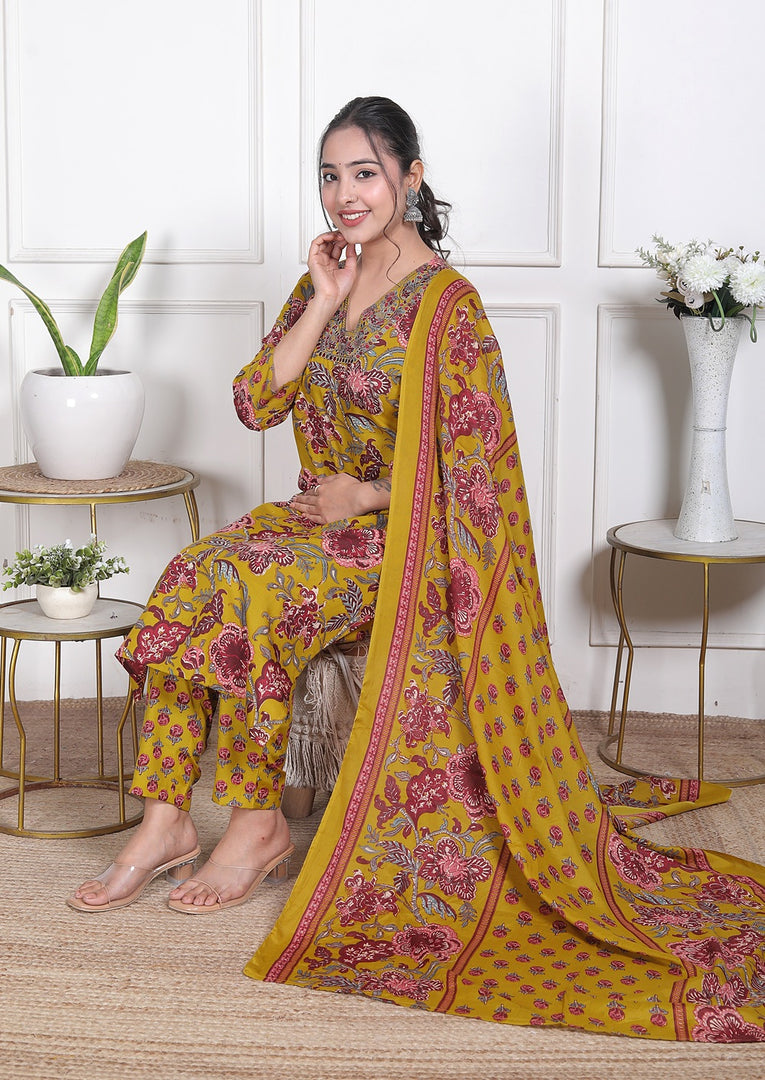 Sunlit Gulmohar Cotton Straight Suit Set