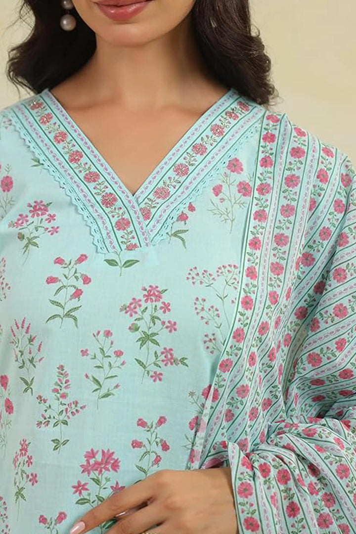 Mint Blossom Printed Kurta Set