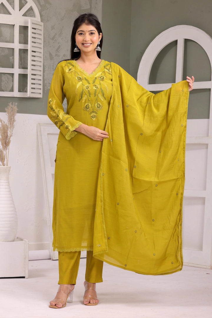Olive Bloom Embroidered Kurta Set