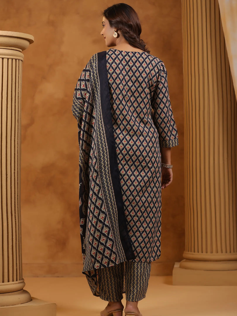Ethnic Motifs Printed Rayon Kurta Set & Dupatta