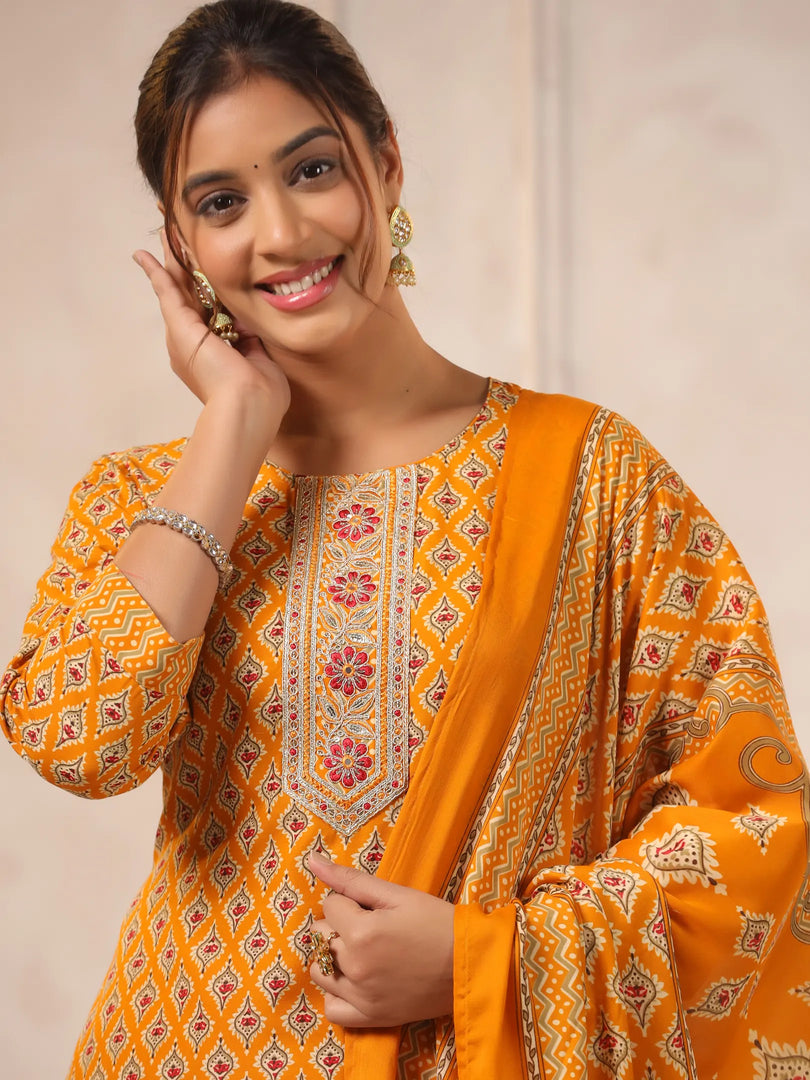 Tribal Printed Rayon Kurta Set with Dupatta
