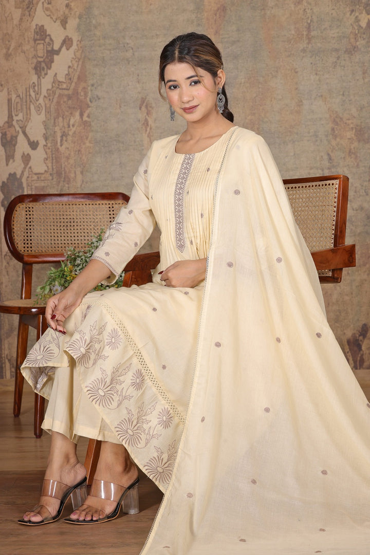 Lemon Whisper Muslin-Cotton A-Line Suit Set