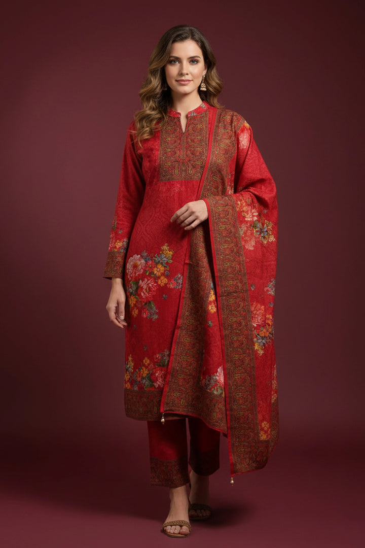 Crimson Bloom Elegance Suit Set