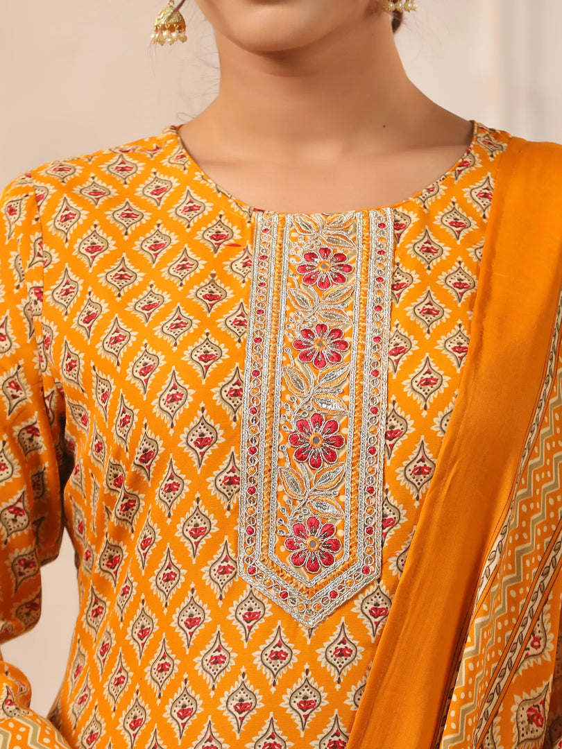 Tribal Printed Rayon Kurta Set with Dupatta