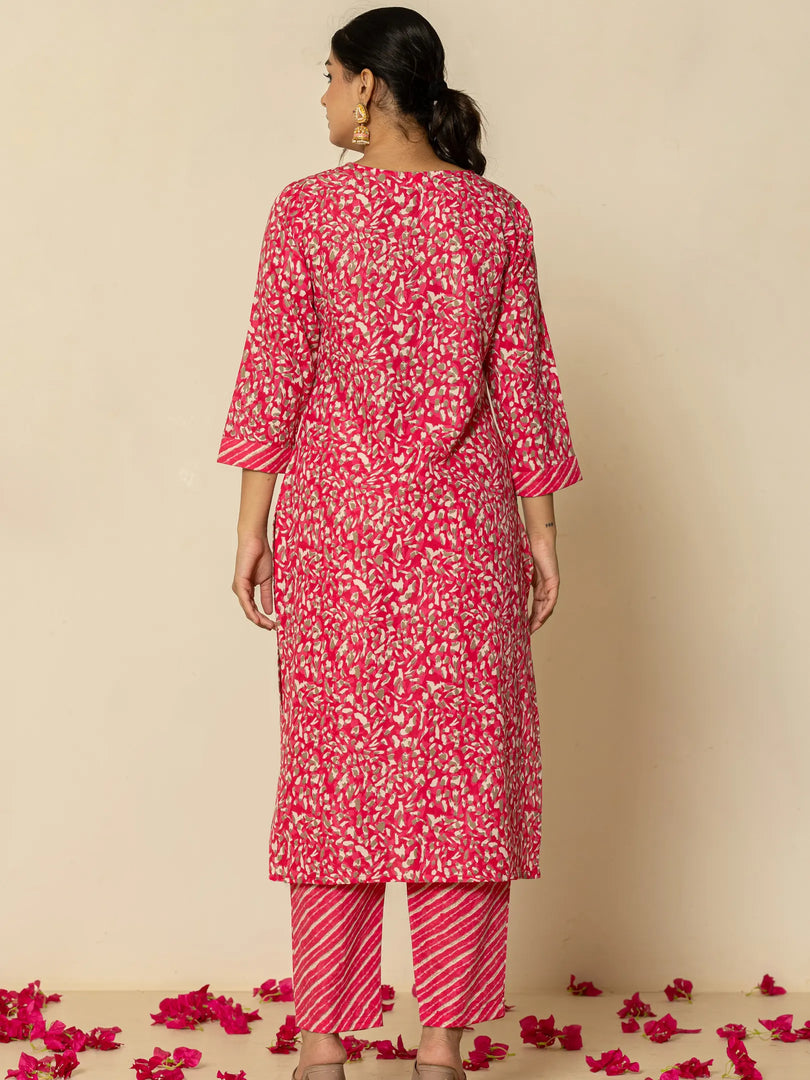 Polycotton Blend Printed & Embroidery Rani Color Suit Set