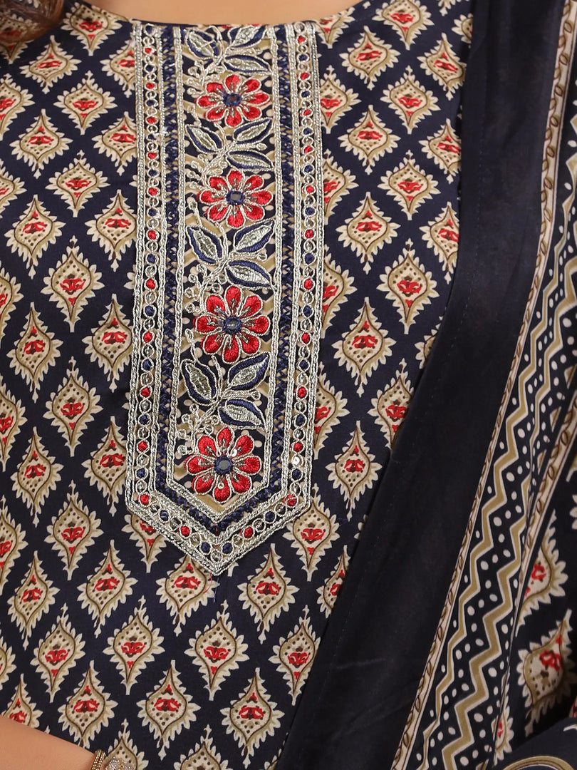 Ethnic Motifs Printed Rayon Kurta Set & Dupatta