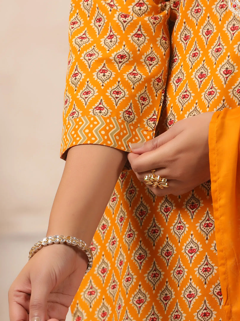 Tribal Printed Rayon Kurta Set with Dupatta
