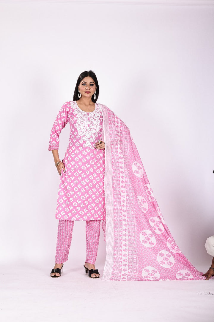 Pink Blossom Chikankari Suit Set