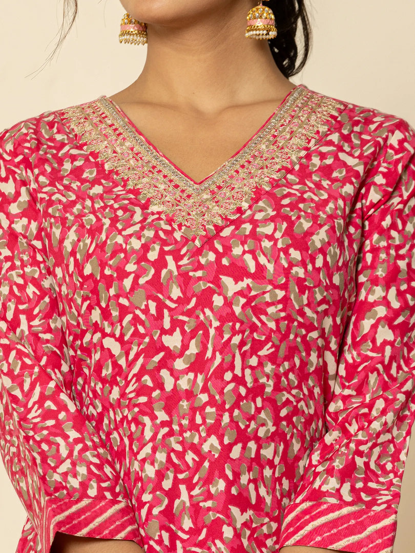 Polycotton Blend Printed & Embroidery Rani Color Suit Set