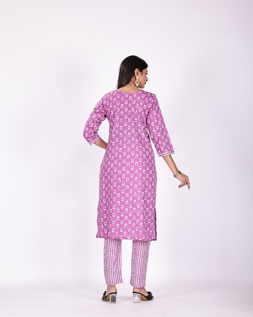 Purple Grace Chikankari Cotton Suit Set