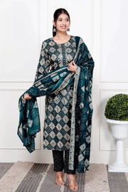 Ethnic Bandhni Print Cotton Suit Set With Dupatta