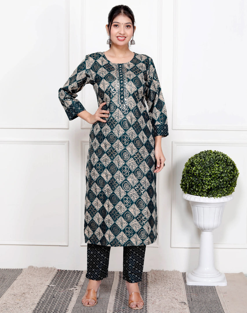 Ethnic Bandhni Print Cotton Suit Set With Dupatta
