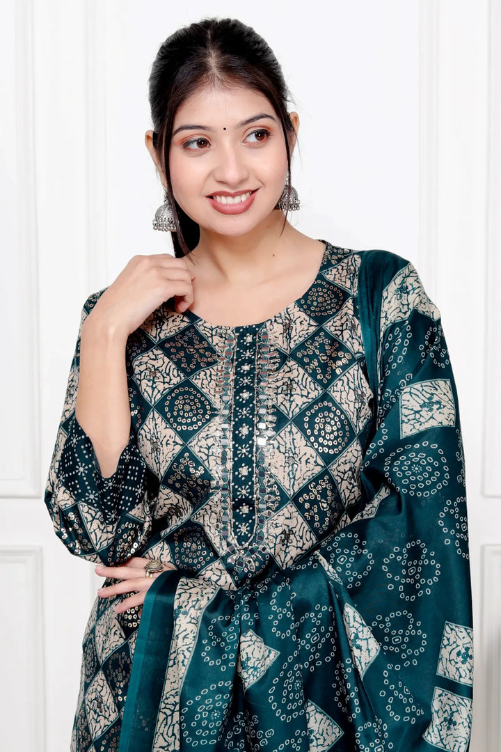 Ethnic Bandhni Print Cotton Suit Set With Dupatta