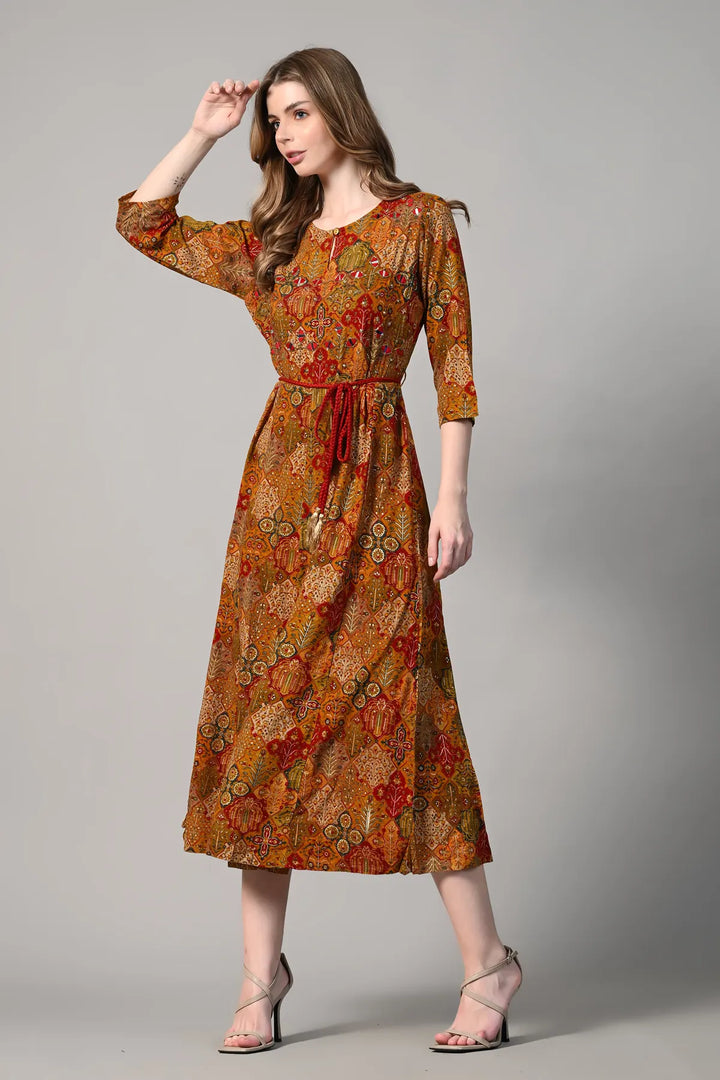 Mustard Yellow Printed Gown