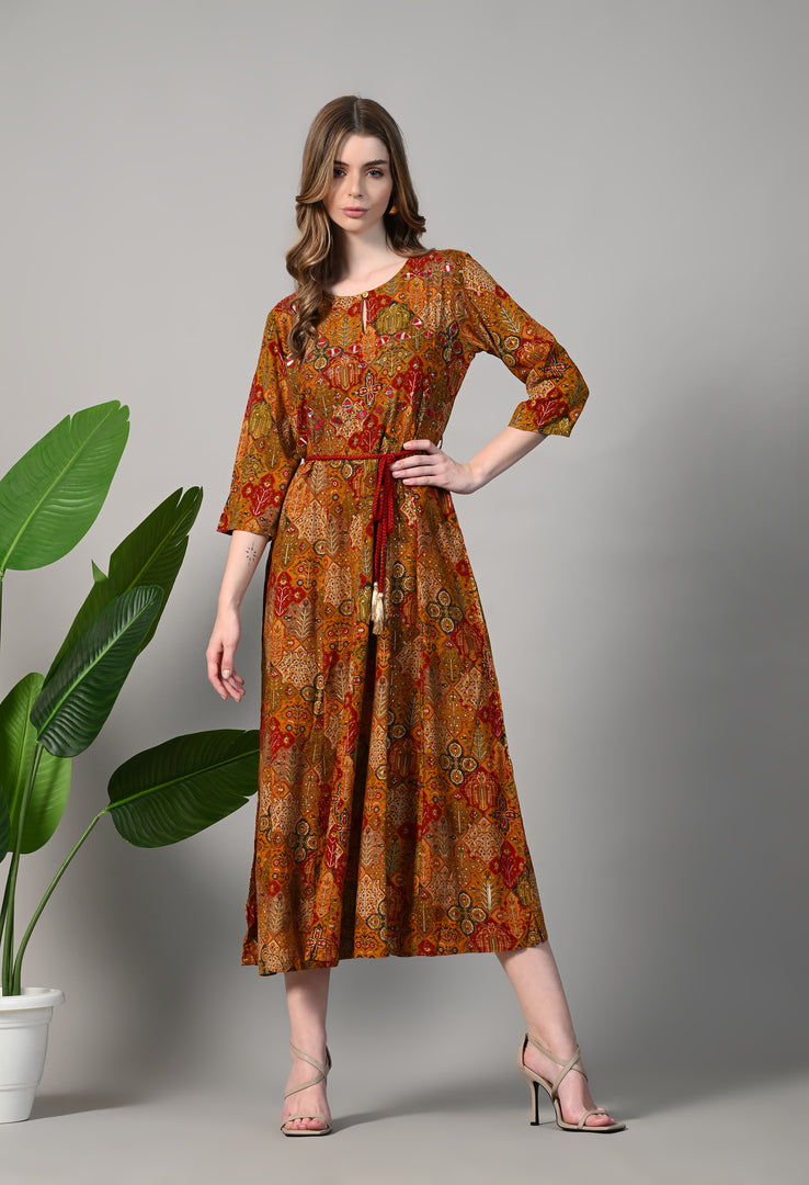 Mustard Yellow Printed Gown