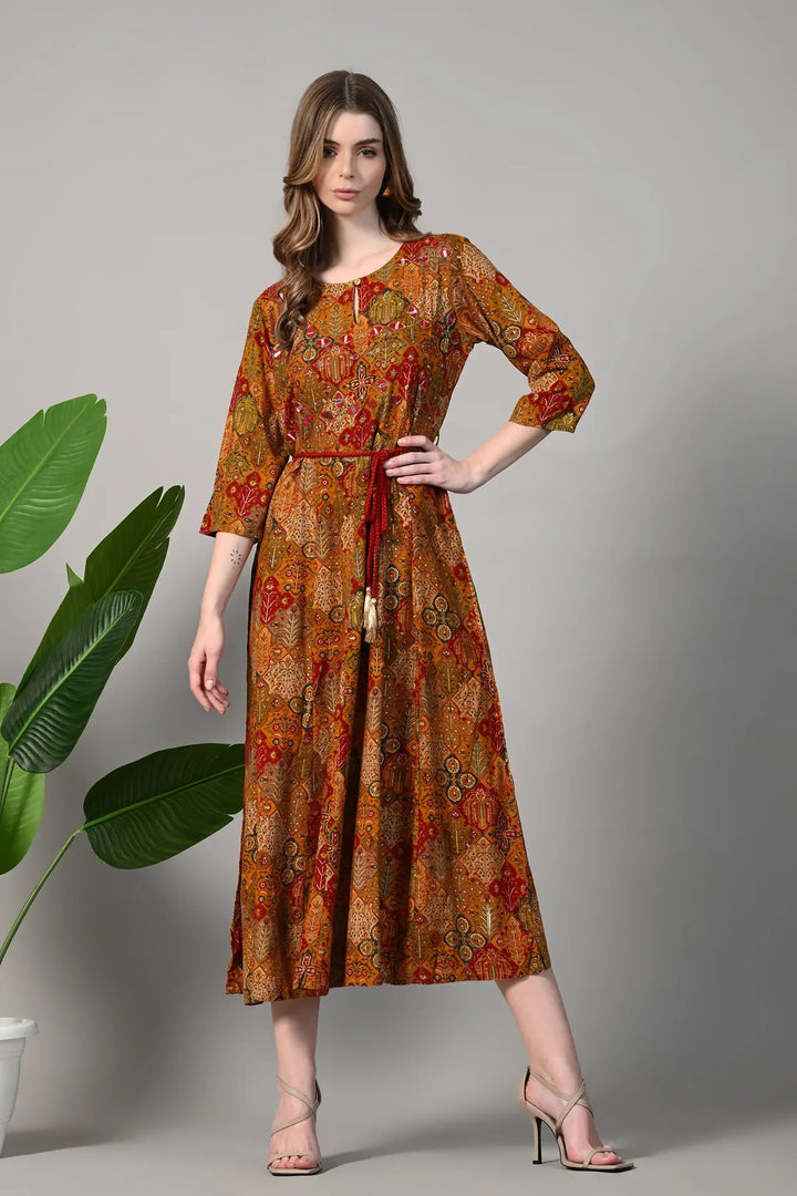 Mustard Yellow Printed Gown