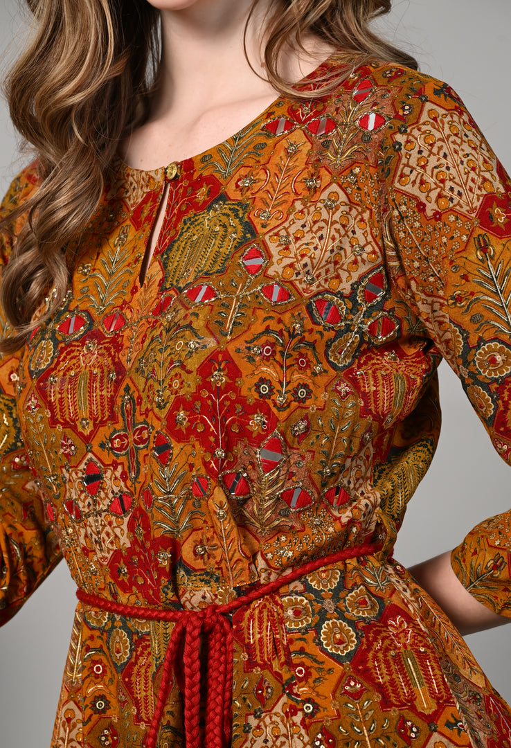 Mustard Yellow Printed Gown