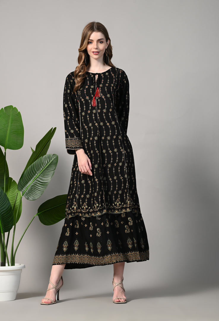Printed Cotton Blend Stitched Flared/A-line Gown