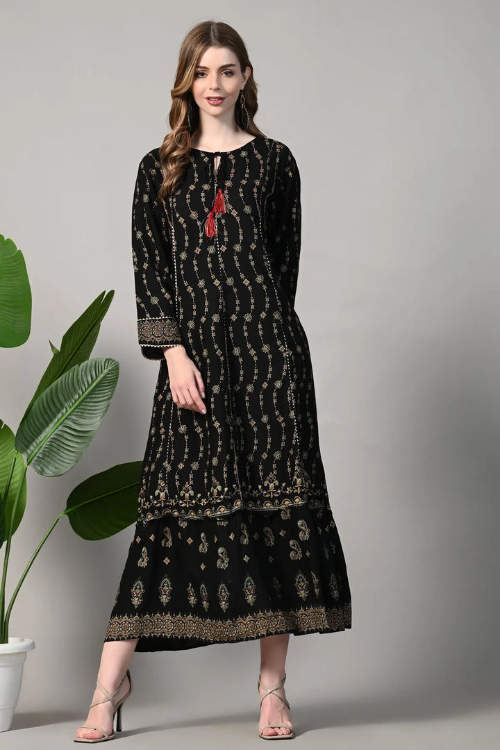 Printed Cotton Blend Stitched Flared/A-line Gown