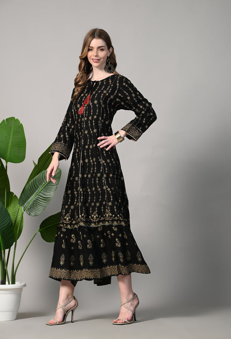 Printed Cotton Blend Stitched Flared/A-line Gown
