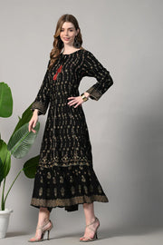 Printed Cotton Blend Stitched Flared/A-line Gown