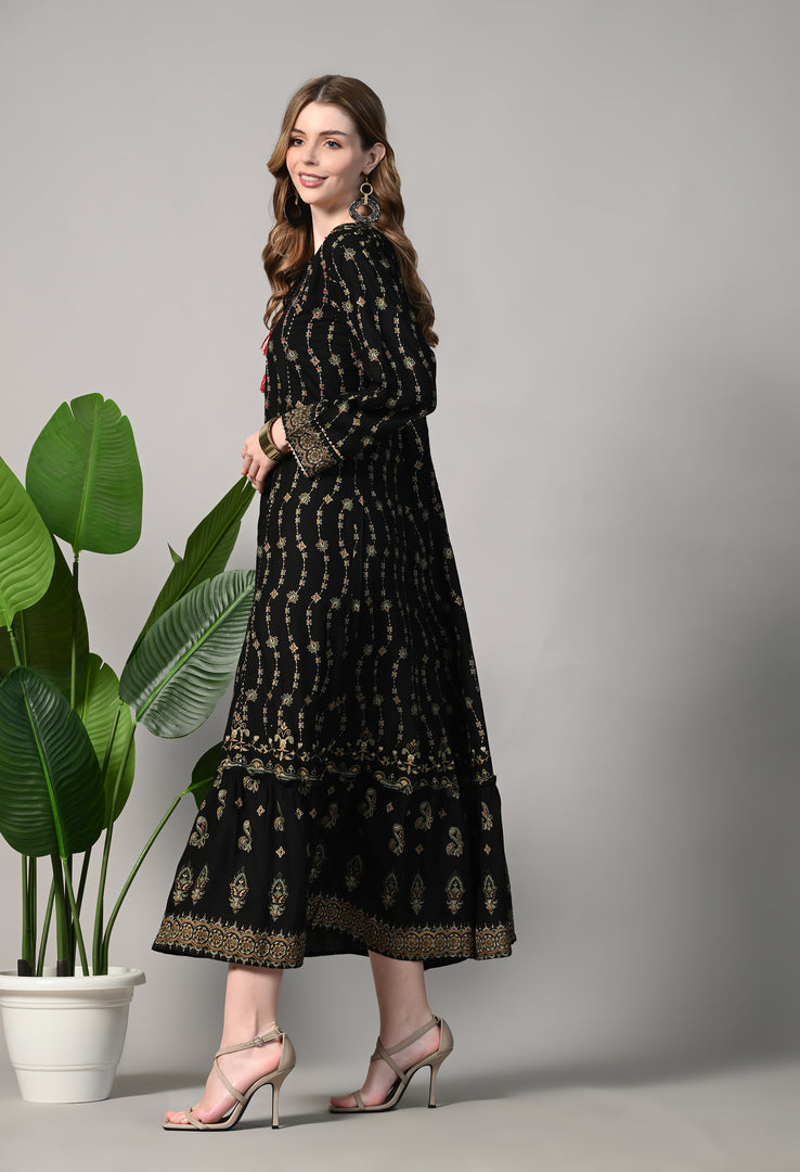 Printed Cotton Blend Stitched Flared/A-line Gown