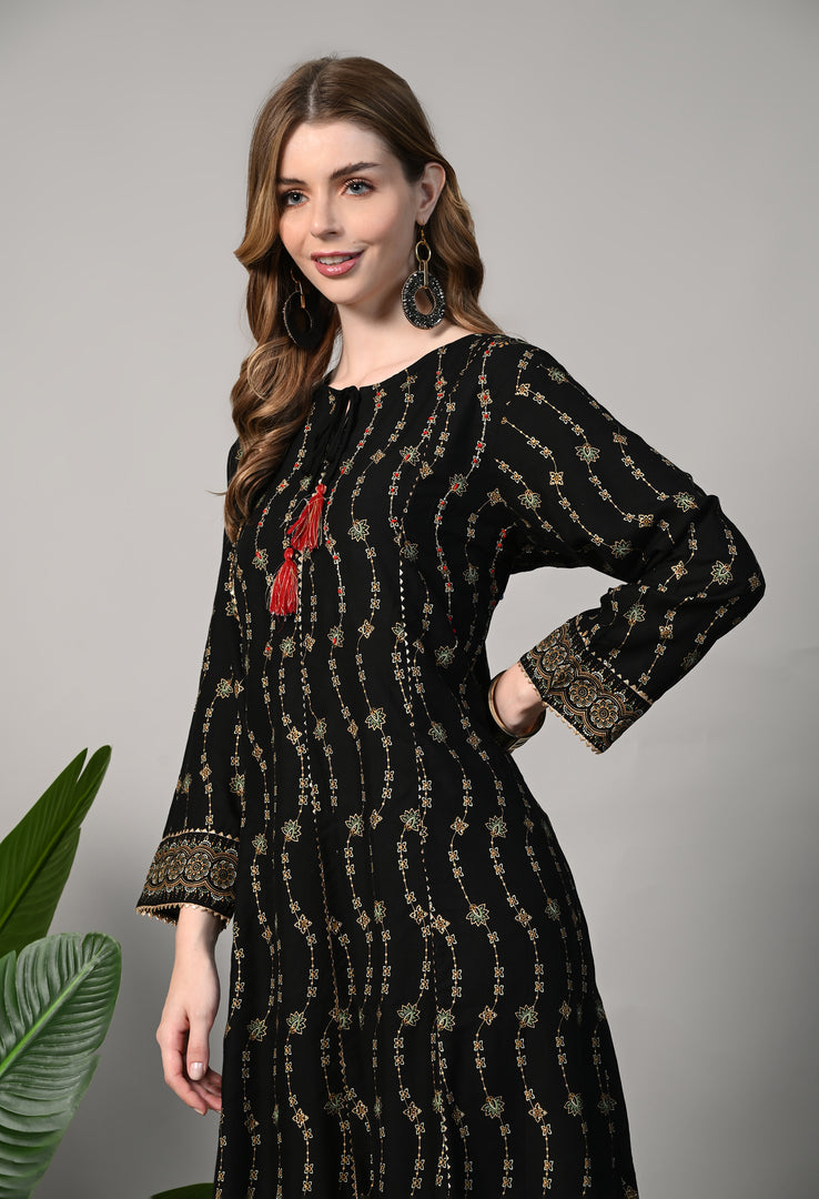 Printed Cotton Blend Stitched Flared/A-line Gown