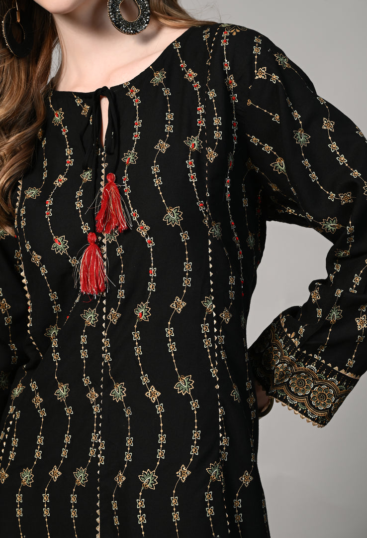 Printed Cotton Blend Stitched Flared/A-line Gown