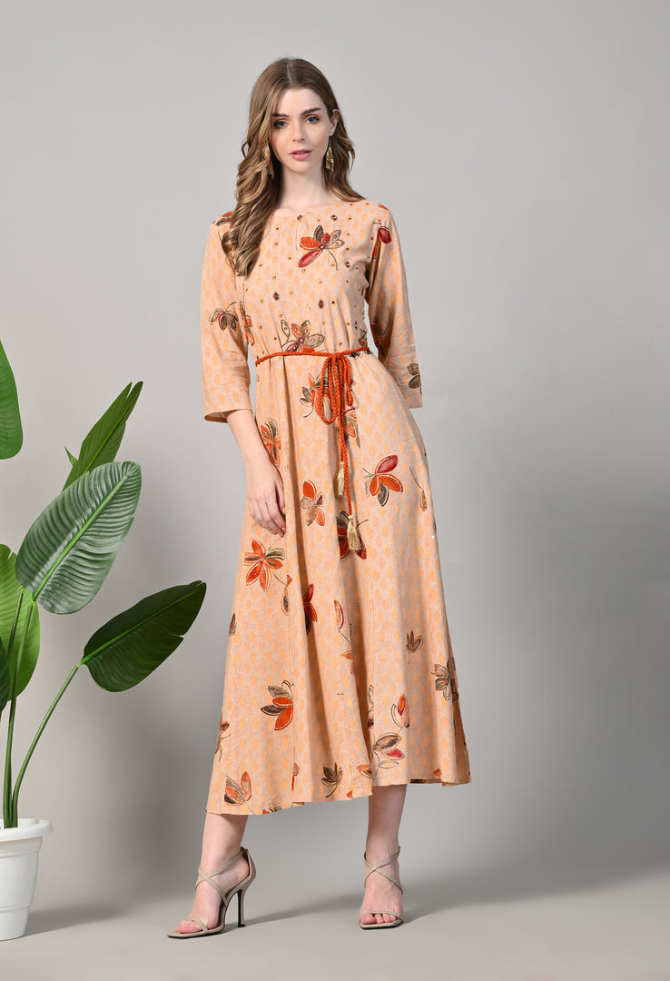 Printed Rayon Blend Stitched Gown