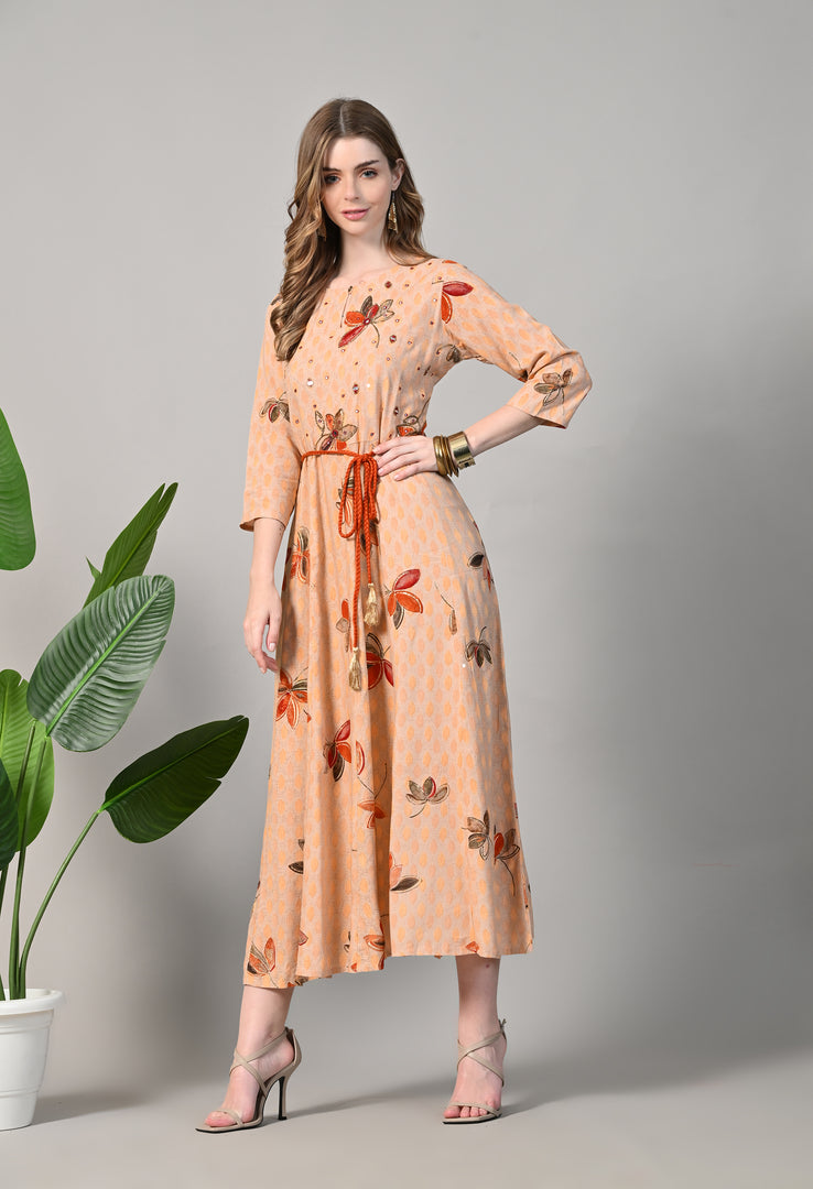Printed Rayon Blend Stitched Gown