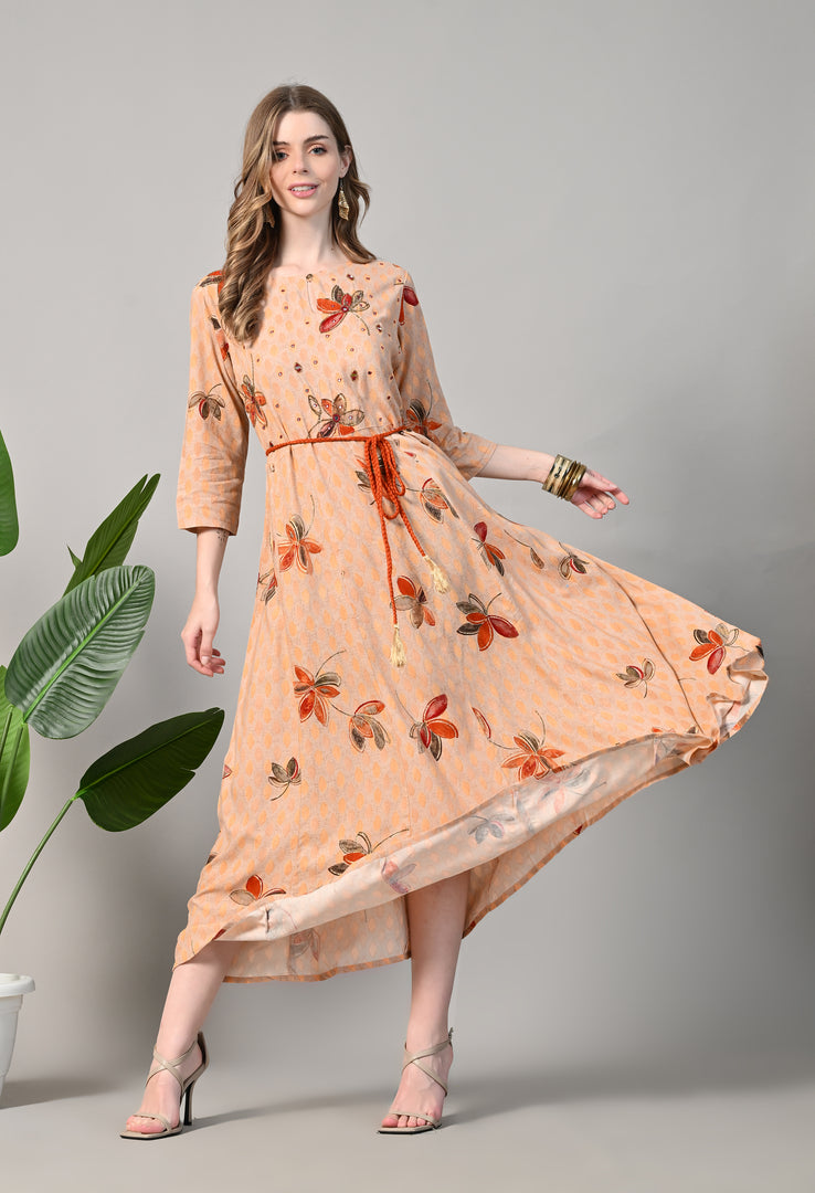 Printed Rayon Blend Stitched Gown