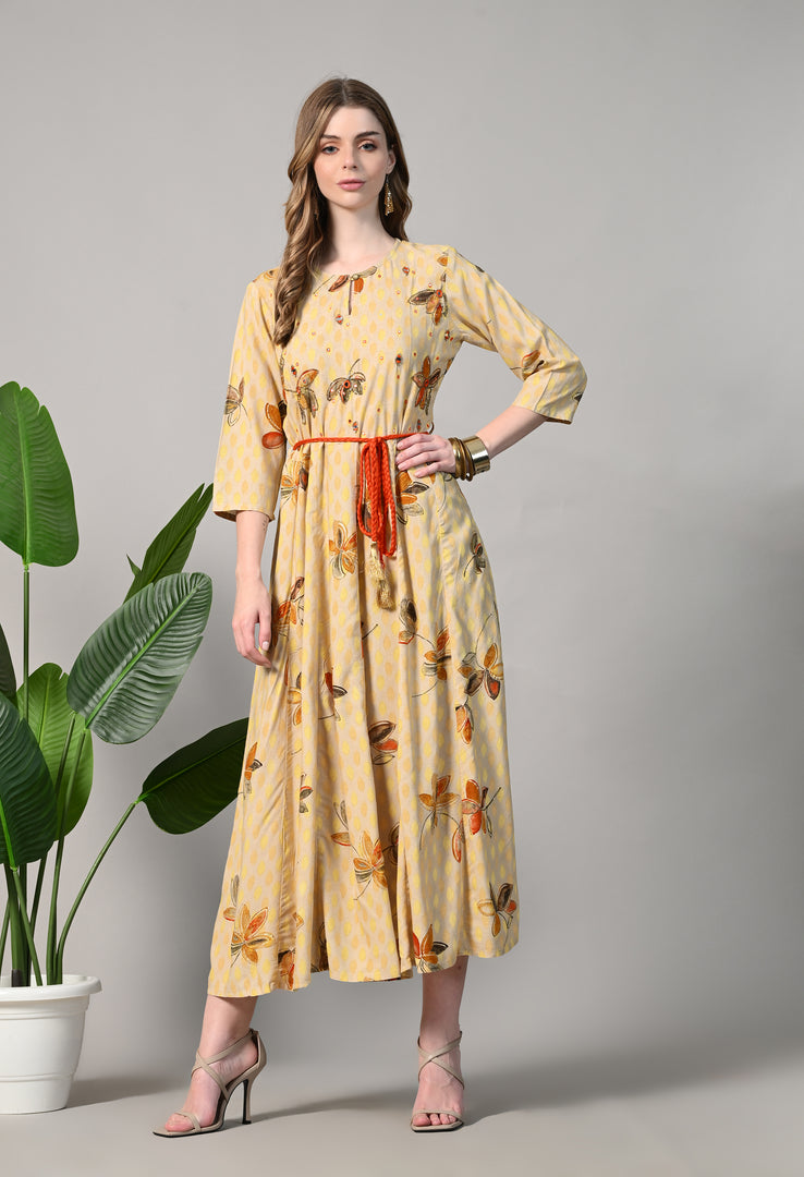 Printed Rayon Blend Stitched Gown