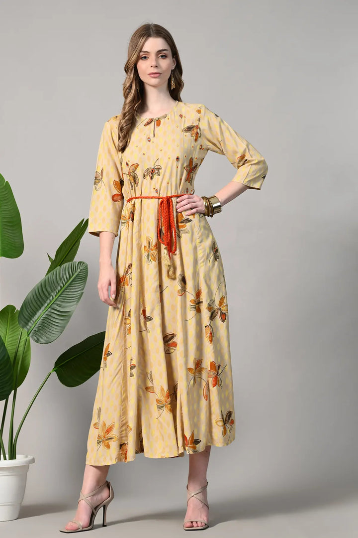Printed Rayon Blend Stitched Gown