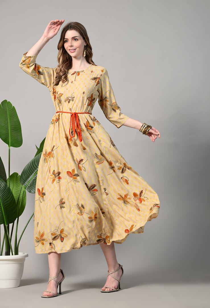 Printed Rayon Blend Stitched Gown