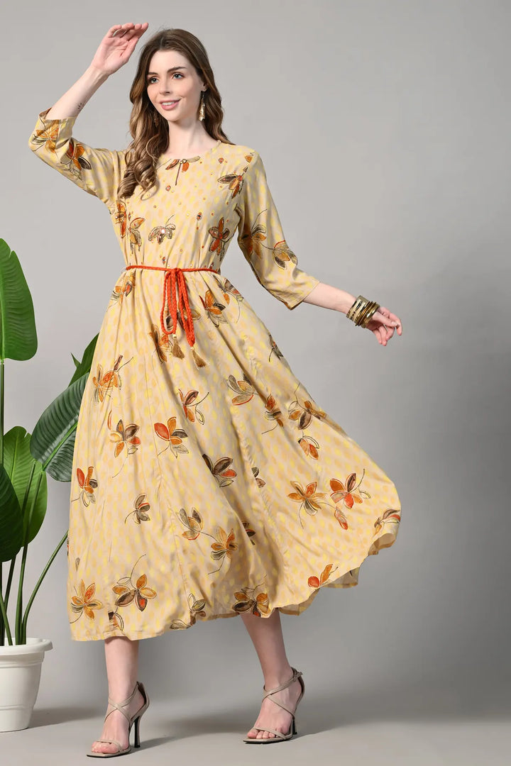 Printed Rayon Blend Stitched Gown