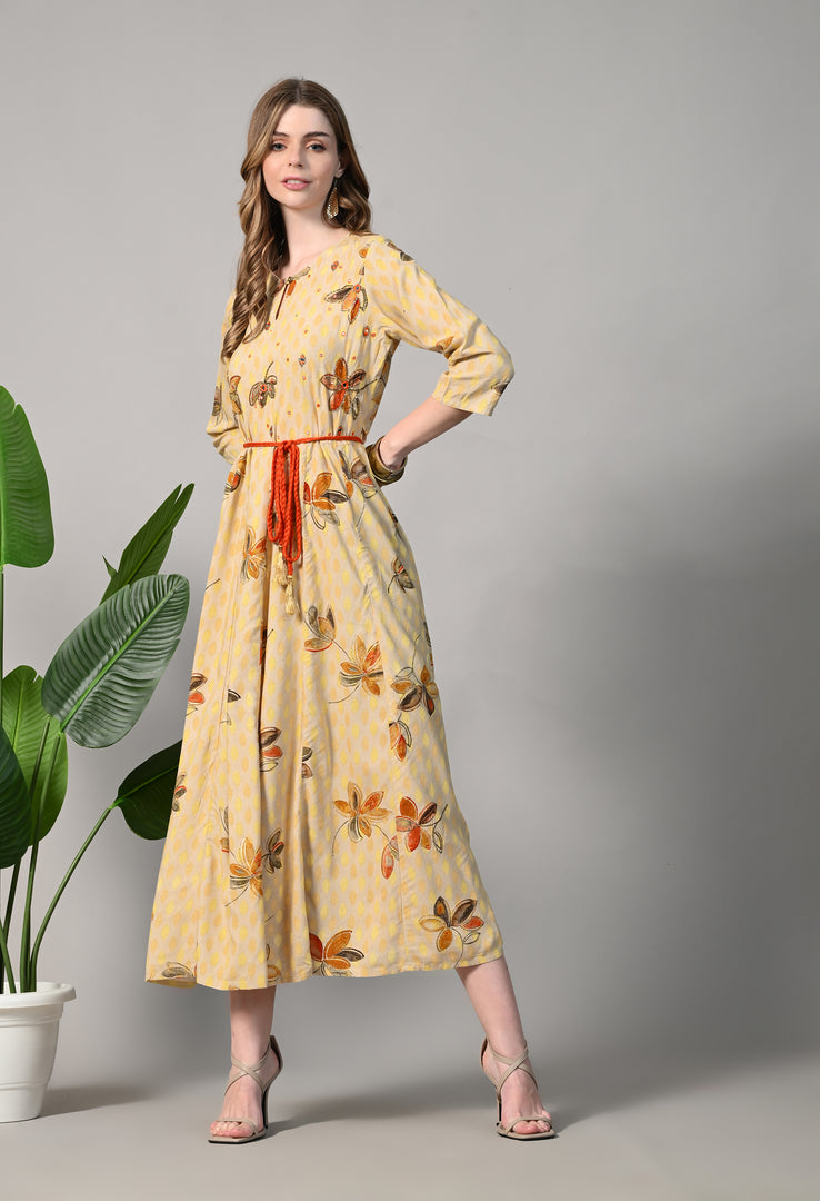 Printed Rayon Blend Stitched Gown