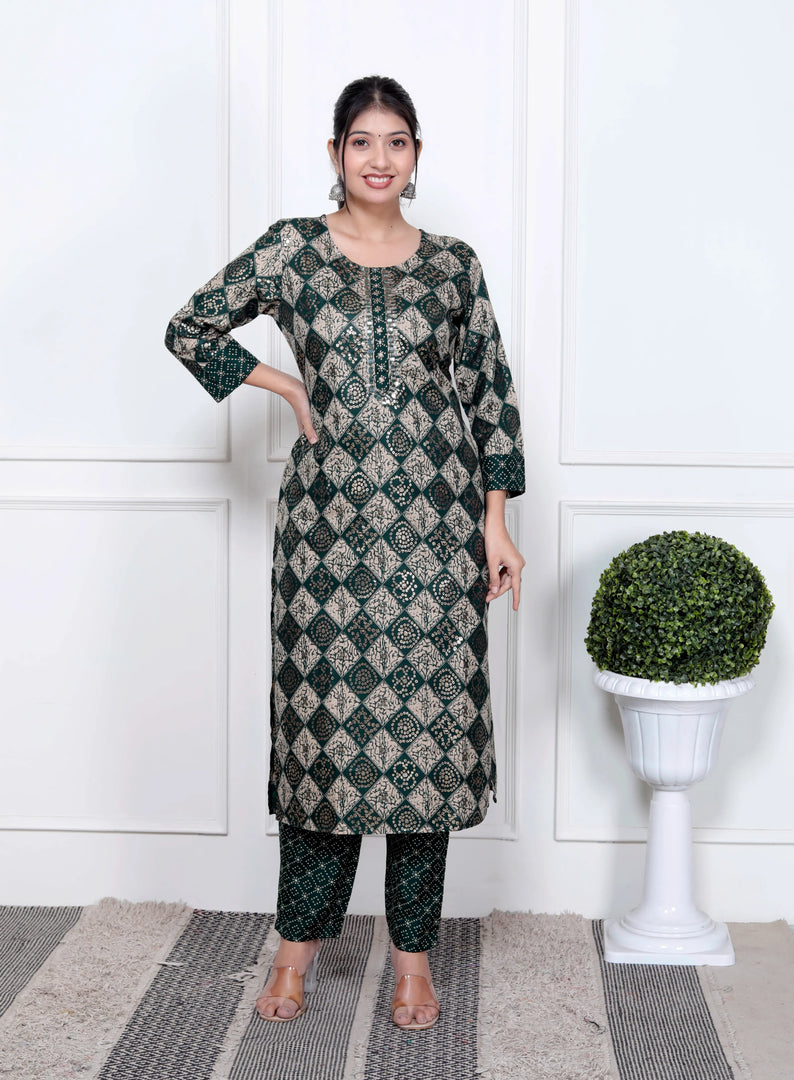 Ethnic Bandhni Print Cotton Suit Set With Dupatta