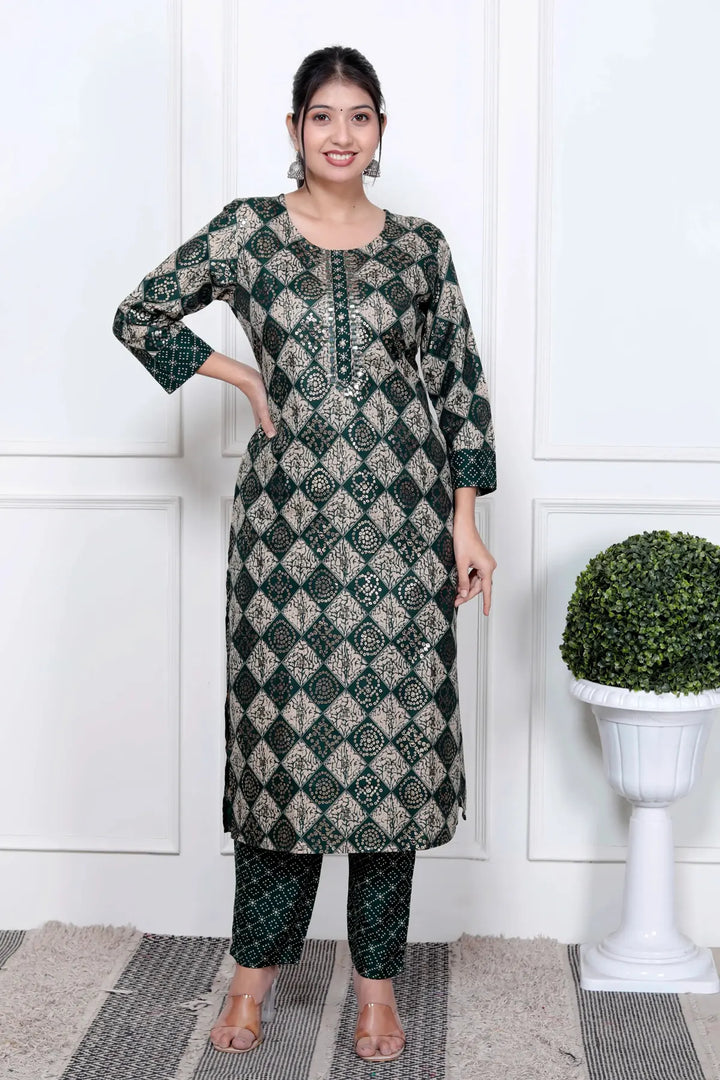 Ethnic Bandhni Print Cotton Suit Set With Dupatta