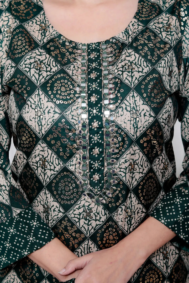 Ethnic Bandhni Print Cotton Suit Set With Dupatta